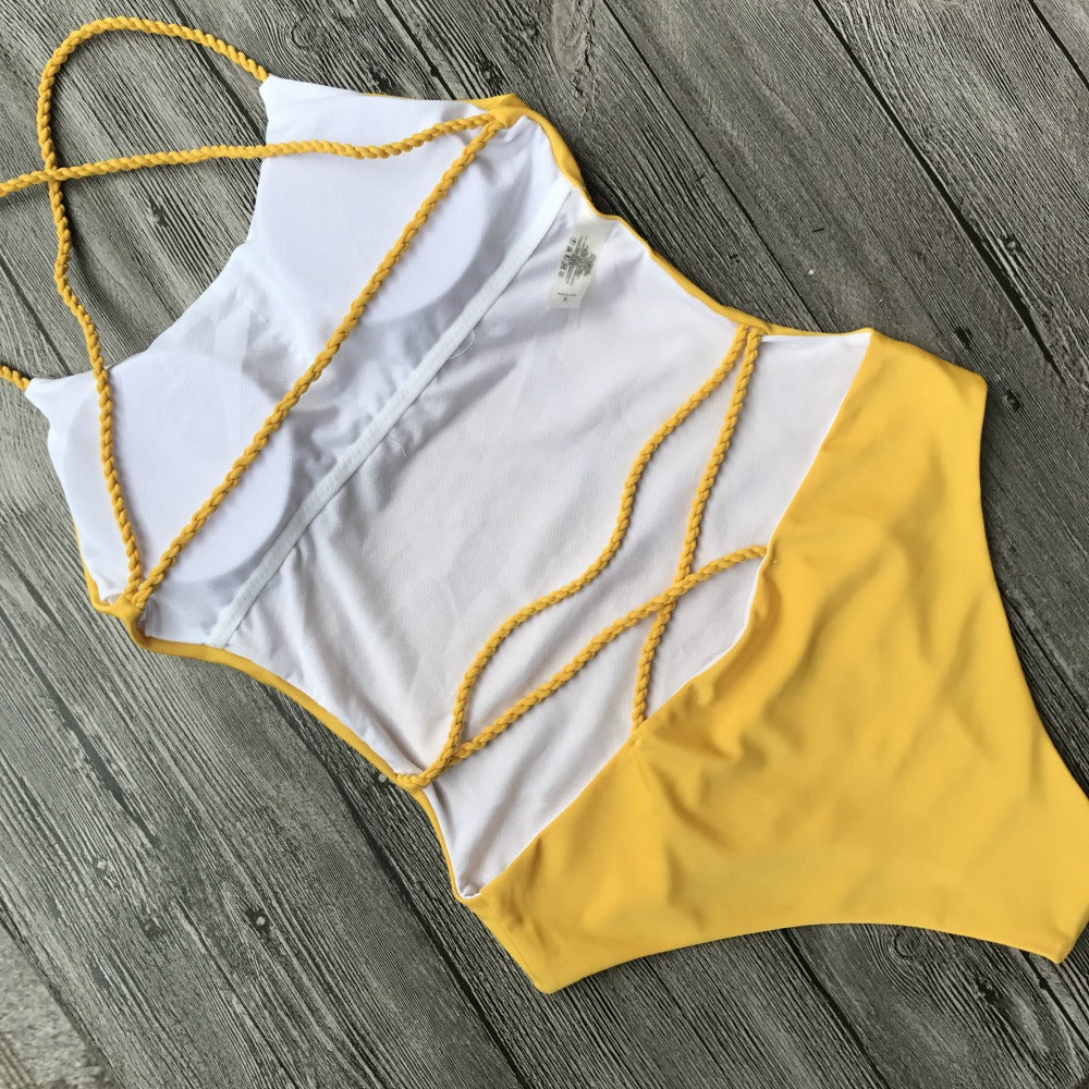 Yellow Multi Rope Swimwear Brazilian One Piece Swimwear Swimsuits