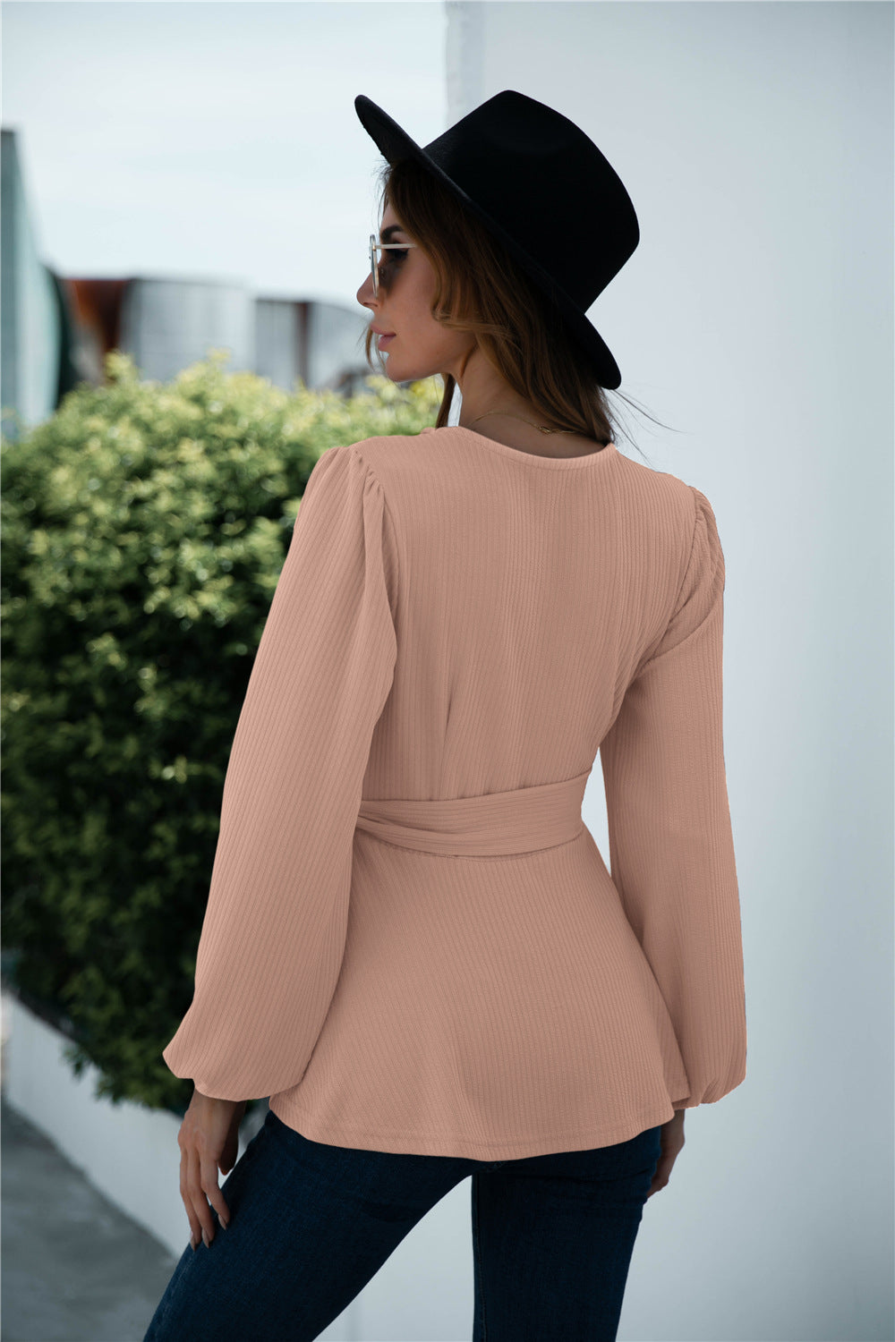 Ruffle Hem Wrap Knot Blouse