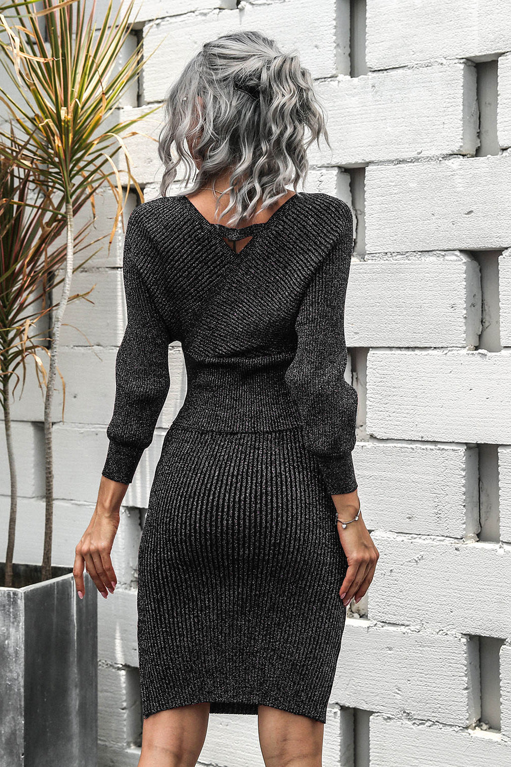 Terre Sleeve Rib-Knit Top and Skirt Set