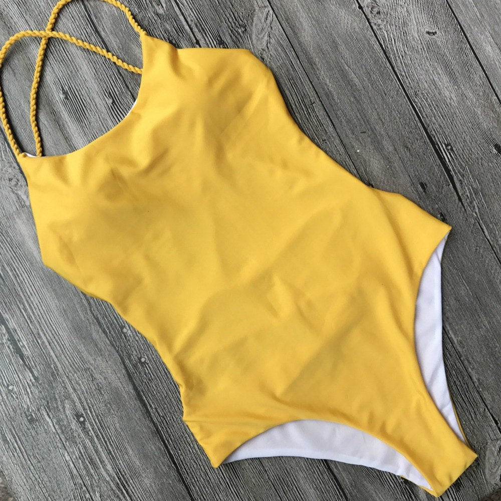 Yellow Multi Rope Swimwear Brazilian One Piece Swimwear Swimsuits