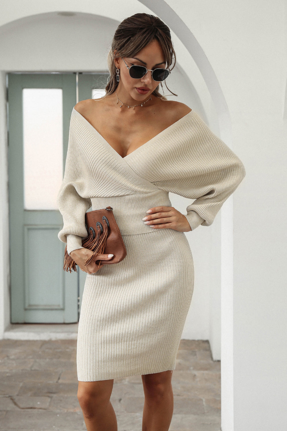 Terre Sleeve Rib-Knit Top and Skirt Set